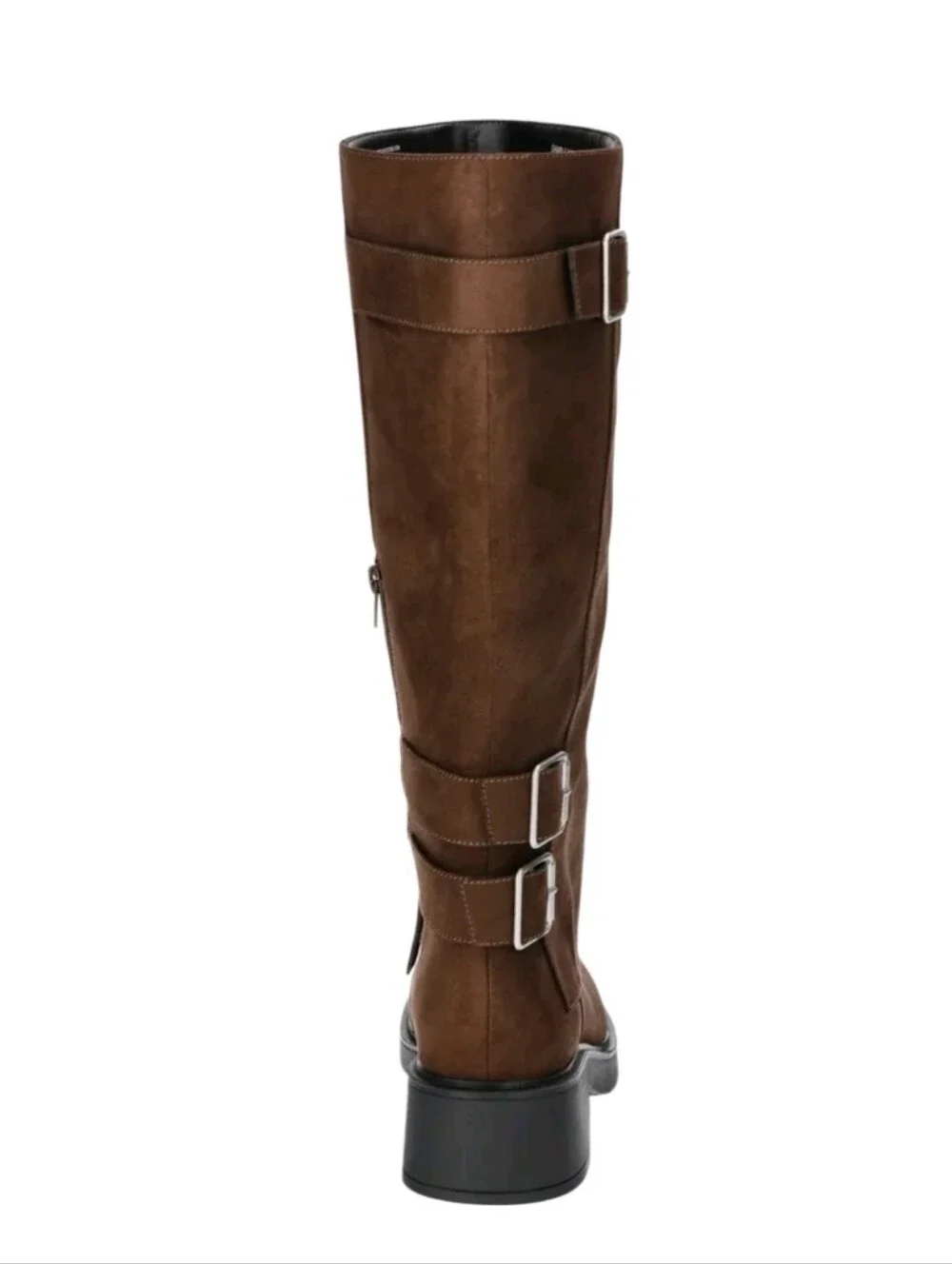 Women's Brown Faux Suede Buckle Knee-High Moto Boots Sz Nwt
